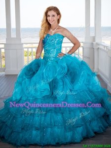 Fabulous Sleeveless Beading and Ruffled Layers and Hand Made Flower Lace Up Quinceanera Dress