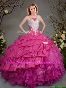 Deluxe Spring and Summer and Fall and Winter Organza and Taffeta Sleeveless Floor Length Quinceanera Gowns andBeading and Ruffles and Pick Ups