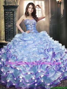 Modern Lavender Lace Up Sweetheart Beading and Ruffled Layers 15 Quinceanera Dress Organza Sleeveless