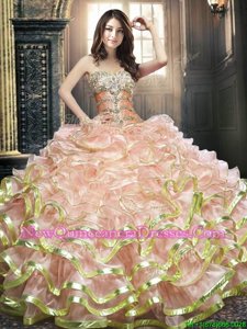 Vintage Sleeveless Beading and Ruffled Layers Lace Up Quinceanera Gowns