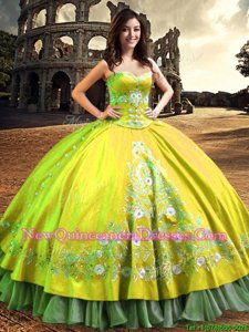 Yellow One Shoulder Lace Up Lace and Embroidery Ball Gown Prom Dress Sleeveless