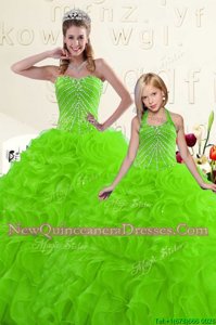 Sleeveless Lace Up Floor Length Beading and Ruffles Sweet 16 Dresses