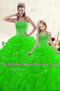 Sweet Green Organza Lace Up Sweetheart Sleeveless Floor Length Quince Ball Gowns Beading and Ruffles