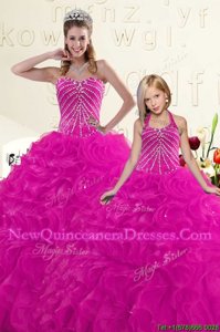 Discount Sweetheart Sleeveless Organza Ball Gown Prom Dress Beading and Ruffles Lace Up