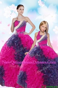 Shining Floor Length Multi-color Quince Ball Gowns Taffeta Sleeveless Spring and Summer and Fall and Winter Sequins and Pick Ups