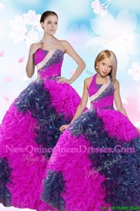 Fabulous Sleeveless Floor Length Sequins and Pick Ups Lace Up 15th Birthday Dress with Multi-color