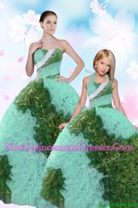 Fine Turquoise Sleeveless Floor Length Beading and Sequins Lace Up Quinceanera Dress