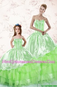 Ruffled Spring Green Sleeveless Organza Lace Up Ball Gown Prom Dress for Military Ball and Sweet 16 and Quinceanera