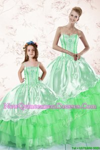 Nice Ruffled Ball Gowns Quinceanera Gowns Green Sweetheart Organza Sleeveless Floor Length Lace Up