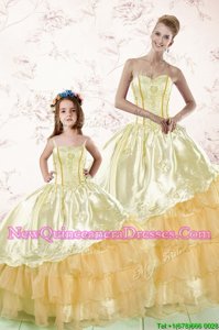 Designer Gold Sweetheart Lace Up Embroidery and Ruffled Layers Quinceanera Dresses Sleeveless