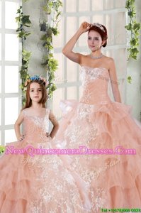 Edgy Beading and Ruffled Layers and Ruching Sweet 16 Dresses Peach Lace Up Sleeveless Floor Length