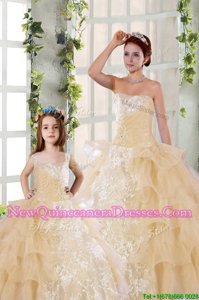 Custom Fit Spring and Summer and Fall and Winter Organza Sleeveless Floor Length Sweet 16 Quinceanera Dress andBeading and Ruffled Layers and Ruching