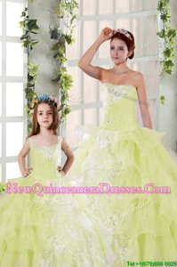 Modest Spring and Summer and Fall and Winter Organza Sleeveless Floor Length Vestidos de Quinceanera andBeading and Ruffled Layers and Ruching