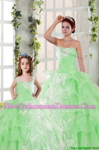 Extravagant Spring Green Lace Up 15 Quinceanera Dress Beading and Ruffled Layers and Ruching Sleeveless Floor Length