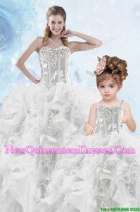 Spring and Summer and Fall and Winter Organza Sleeveless Floor Length Sweet 16 Quinceanera Dress andBeading and Ruffles and Sequins