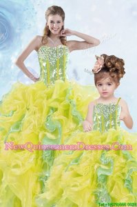 Trendy Multi-color Sleeveless Floor Length Beading and Ruffles and Sequins Lace Up Vestidos de Quinceanera