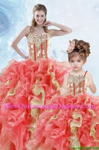 Affordable Sequins Multi-color Sleeveless Organza Lace Up Quinceanera Dresses for Military Ball and Sweet 16 and Quinceanera