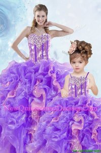 Best Selling Multi-color Sleeveless Beading and Ruffles and Sequins Floor Length Quince Ball Gowns