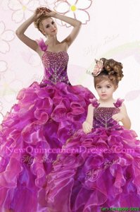 Colorful Floor Length Ball Gowns Sleeveless Fuchsia 15 Quinceanera Dress Lace Up