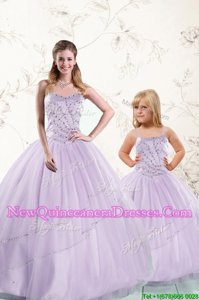 Exquisite Ball Gowns Quinceanera Gown Lavender Sweetheart Tulle Sleeveless Floor Length Lace Up