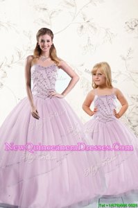 Customized Lilac Sleeveless Tulle Lace Up Quinceanera Gown for Military Ball and Sweet 16 and Quinceanera