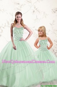 Fine Spring and Summer and Fall and Winter Tulle Sleeveless Floor Length 15 Quinceanera Dress andBeading