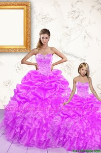 Flare Lilac Sleeveless Floor Length Beading and Ruffles and Pick Ups Lace Up 15 Quinceanera Dress