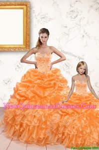 Cute Orange Sweetheart Lace Up Beading and Ruffles and Pick Ups Sweet 16 Quinceanera Dress Sleeveless