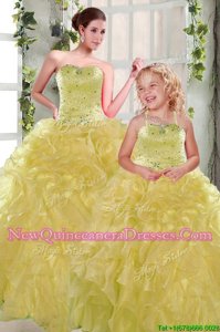 Free and Easy Ball Gowns Quinceanera Dress Yellow Strapless Organza Sleeveless Floor Length Lace Up