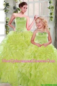 Simple Yellow Green Sleeveless Organza Lace Up 15th Birthday Dress for Military Ball and Sweet 16 and Quinceanera