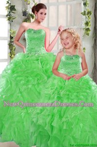 Enchanting Beading and Ruffles Quinceanera Dresses Green Lace Up Sleeveless Floor Length