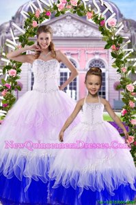 Best Multi-color Tulle Lace Up Sweetheart Sleeveless Floor Length 15th Birthday Dress Beading