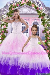 Unique Multi-color Lace Up Sweetheart Beading Quinceanera Dresses Tulle Sleeveless