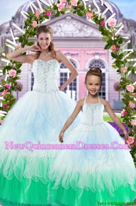 Inexpensive Spring and Summer and Fall and Winter Organza Sleeveless Floor Length Sweet 16 Dresses andBeading