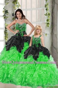 Pretty Spring Green Lace Up Sweetheart Beading and Ruffles Sweet 16 Quinceanera Dress Organza Sleeveless