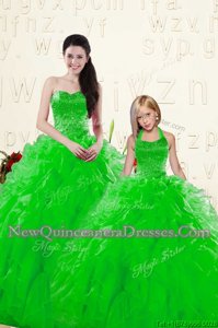 Amazing Green Sleeveless Organza Lace Up Ball Gown Prom Dress for Military Ball and Sweet 16 and Quinceanera