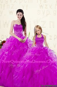 Eye-catching Organza Sweetheart Sleeveless Lace Up Beading and Ruffles Quinceanera Dresses inPurple