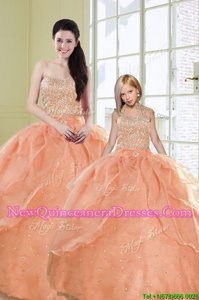 Vintage Orange Sweetheart Lace Up Beading and Sequins Quinceanera Dresses Sleeveless