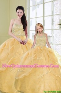 Spectacular Spring and Summer and Fall and Winter Organza Sleeveless Floor Length Quinceanera Dress andBeading and Sequins