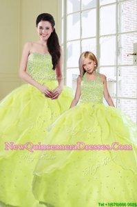 Yellow Green Ball Gown Prom Dress Military Ball and Sweet 16 and Quinceanera and For withBeading and Sequins Sweetheart Sleeveless Lace Up