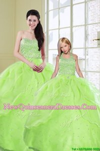 Beauteous Spring Green Lace Up Sweetheart Beading and Sequins Sweet 16 Dresses Organza Sleeveless