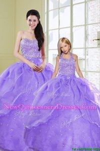 Sexy Sweetheart Sleeveless Sweet 16 Dresses Floor Length Beading Lavender Organza