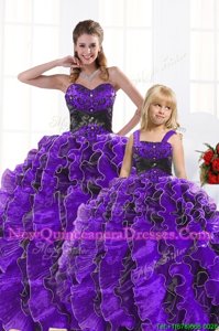 Perfect Sweetheart Sleeveless Organza Quinceanera Dresses Beading and Appliques and Ruffles Lace Up