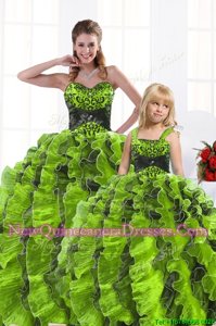 Romantic Olive Green Sleeveless Organza Lace Up Quinceanera Dresses for Military Ball and Sweet 16 and Quinceanera