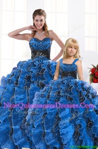 Elegant Sweetheart Sleeveless Organza Quinceanera Dresses Beading and Appliques and Ruffles Lace Up