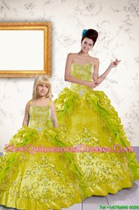 Delicate Yellow Lace Up Sweetheart Beading and Embroidery and Pick Ups Sweet 16 Dress Taffeta Sleeveless