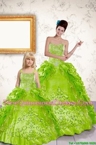 Best Yellow Green Lace Up Halter Top Beading and Embroidery and Pick Ups Quinceanera Dress Taffeta Sleeveless