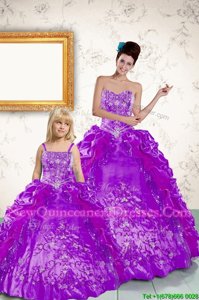 Purple Taffeta Lace Up Strapless Sleeveless Floor Length Quinceanera Gown Beading and Embroidery and Pick Ups