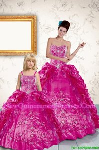 Inexpensive Fuchsia Sweet 16 Dress Military Ball and Sweet 16 and Quinceanera and For withBeading and Appliques and Pick Ups Strapless Sleeveless Lace Up