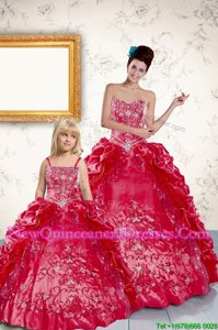 Sweet Red Lace Up Strapless Beading and Embroidery and Pick Ups Ball Gown Prom Dress Taffeta Sleeveless